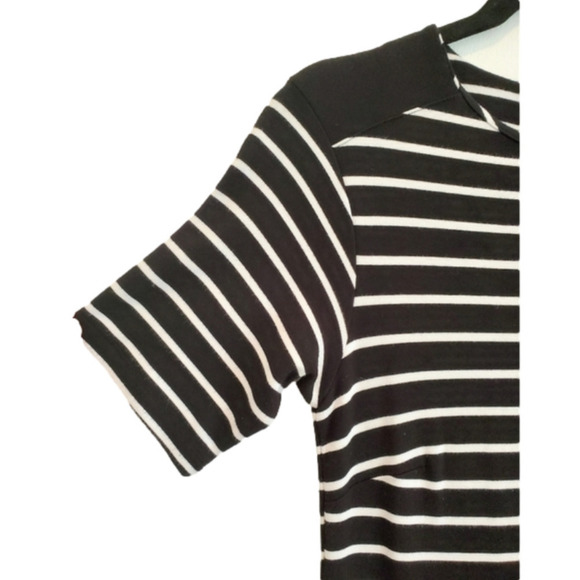 WAREHOUSE Bodycon Nautical Black /White striped Pockets Summer Knit Dress Sz 4-6 - Picture 5 of 13